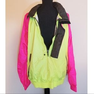 SERAC  Neon Yellow Pink Windbreaker Jacket VTG 90s